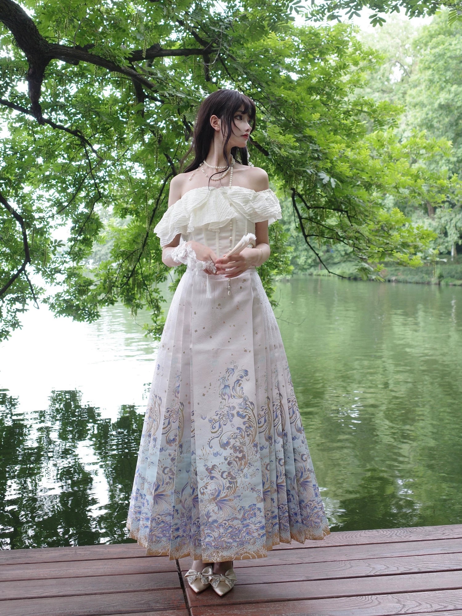 Flower Fairy Story [Shark Language of the Sea] Suspender Skirt Weaving Gold Horse Dress ming HanFuDreams