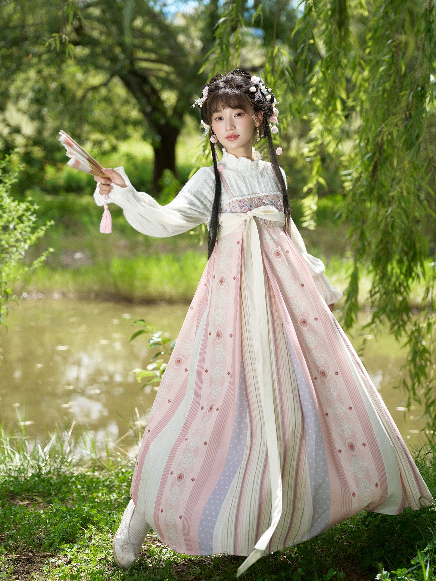 More than thirteen [snow dogwood] chenille cloak imitation hemp print dress modern HanFuDreams