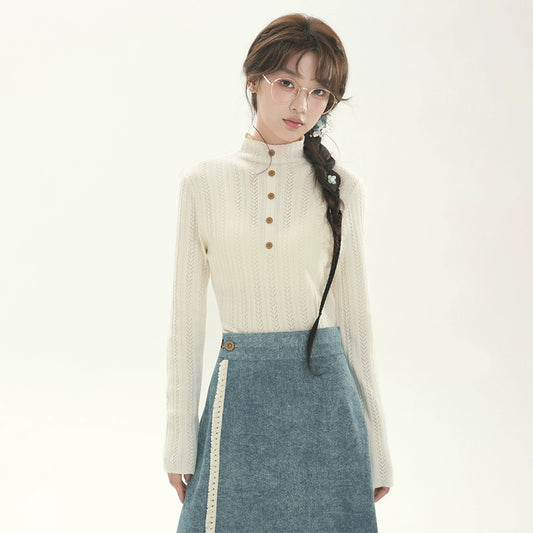 More than thirteen [cedar] 2025 autumn new round neck pullover sweater modern HanFuDreams sweater + autumn river snow, lower skirt S