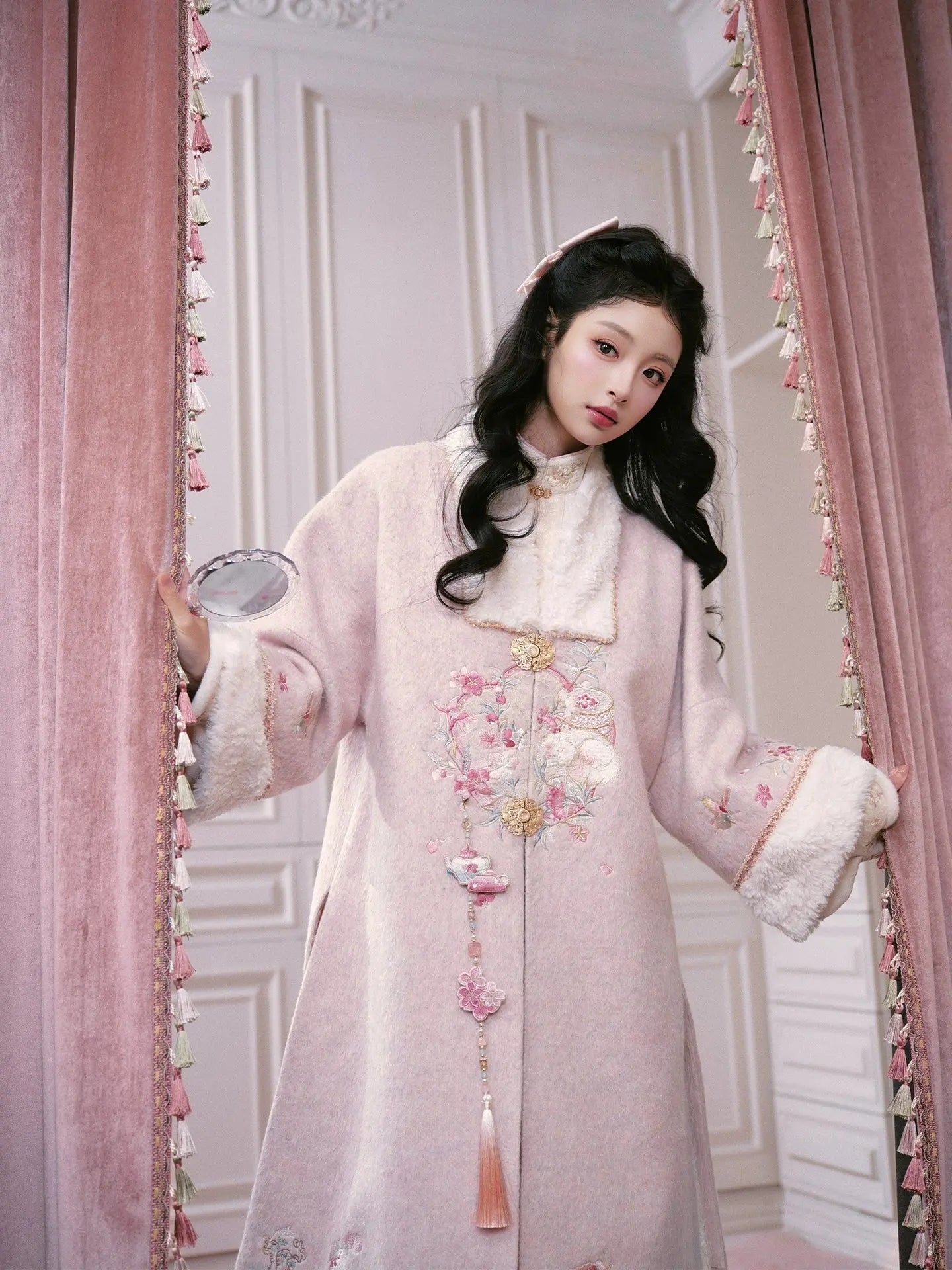 July Eve [Flower Snow Lying Shadow] Collar Long Jacket National Style Jacket Ming ming HanFuDreams