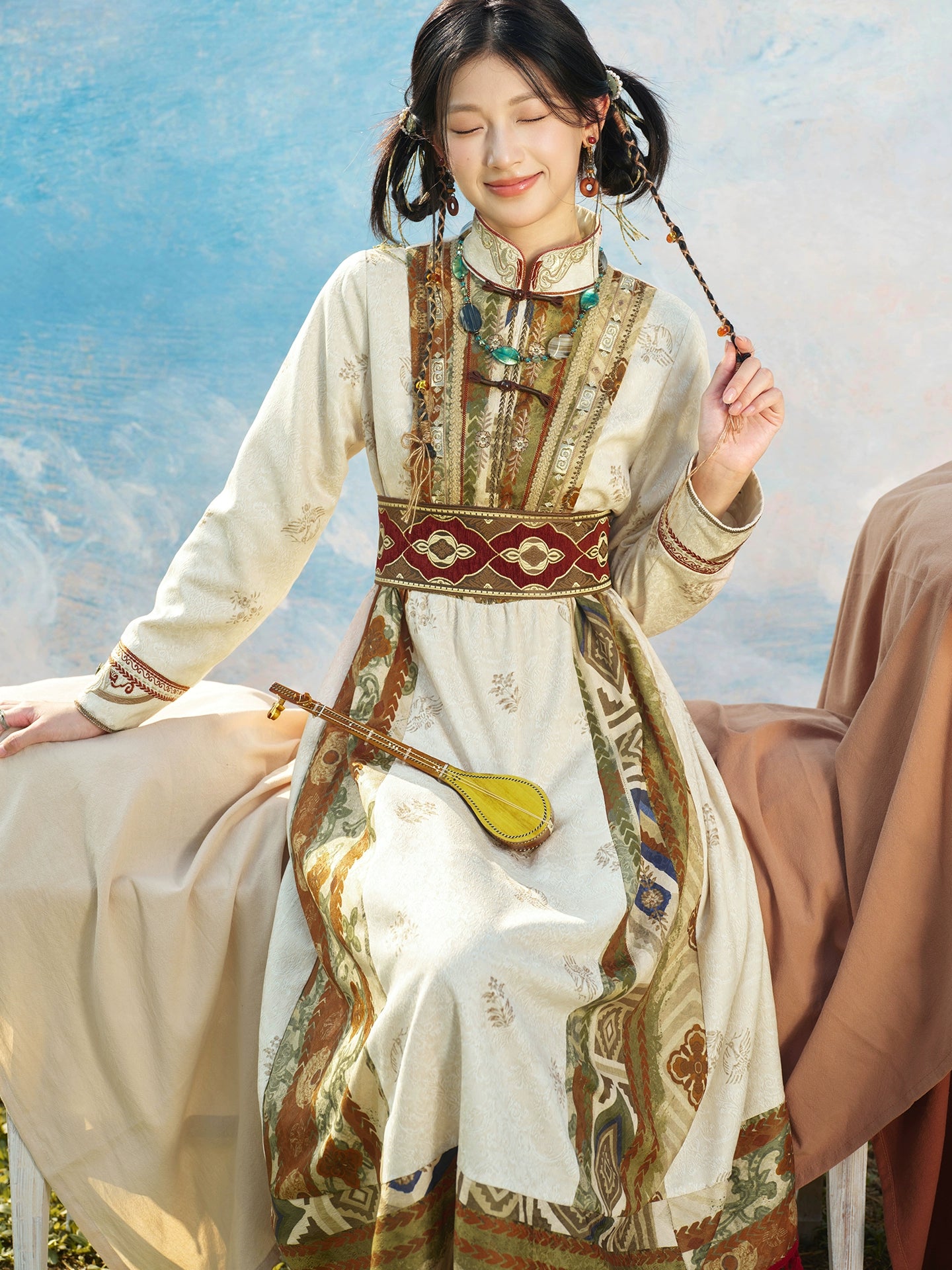 More than thirteen [Linglu] bird pattern printed dress ethnic style set modern HanFuDreams