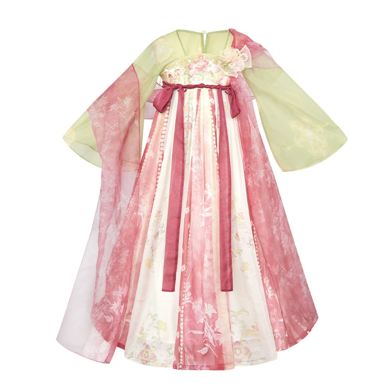 More than thirteen [Huachen] spring girls chest-length dress printed children's clothing han HanFuDreams Dress (with accessories) 100