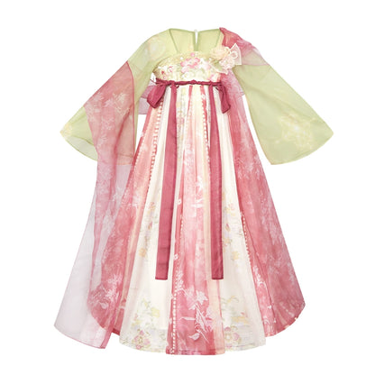 More than thirteen [Huachen] spring girls chest-length dress printed children's clothing han HanFuDreams Dress (with accessories) 100