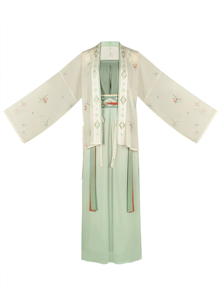 Song style straight-collar shirt with straps, Hanfu dress.