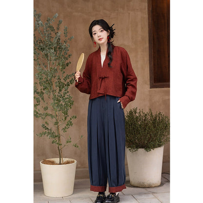 Han Element Man Cotton Cardigan Shorts Improved Bloomers Hanfu han HanFuDreams Xilan three-piece set S