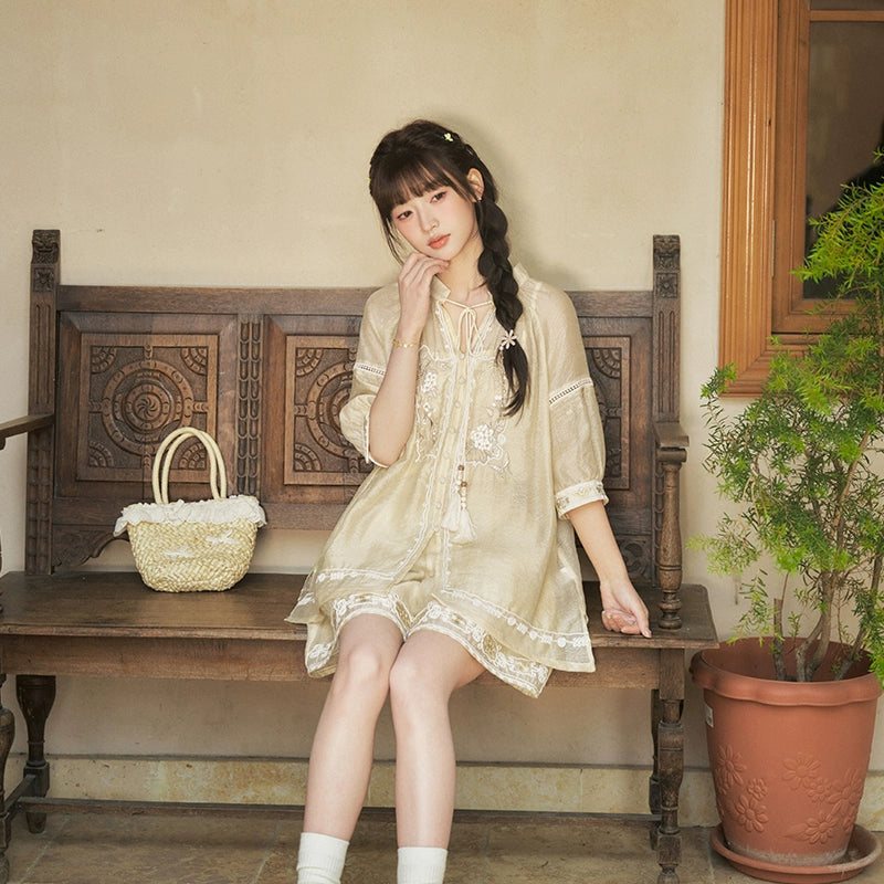 More than thirteen [闲游] shirts and shorts national style suit modern HanFuDreams two-piece set S