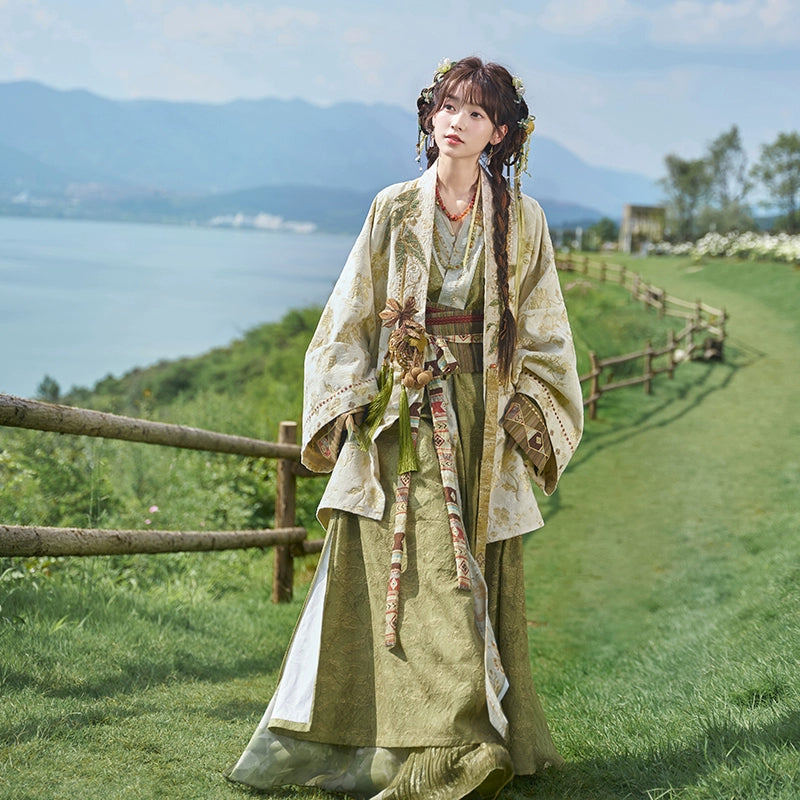 More than Thirteen [Feng Heqi] Weaving Gold Jacquard Pair Jacket Improvement Hanfu han HanFuDreams two-piece set S