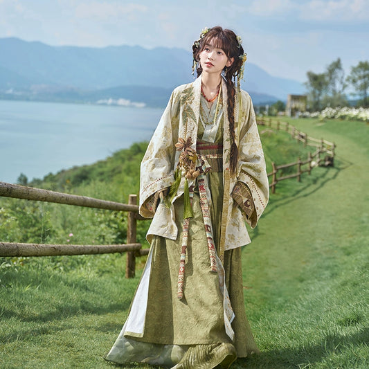 More than Thirteen [Feng Heqi] Weaving Gold Jacquard Pair Jacket Improvement Hanfu han HanFuDreams two-piece set S