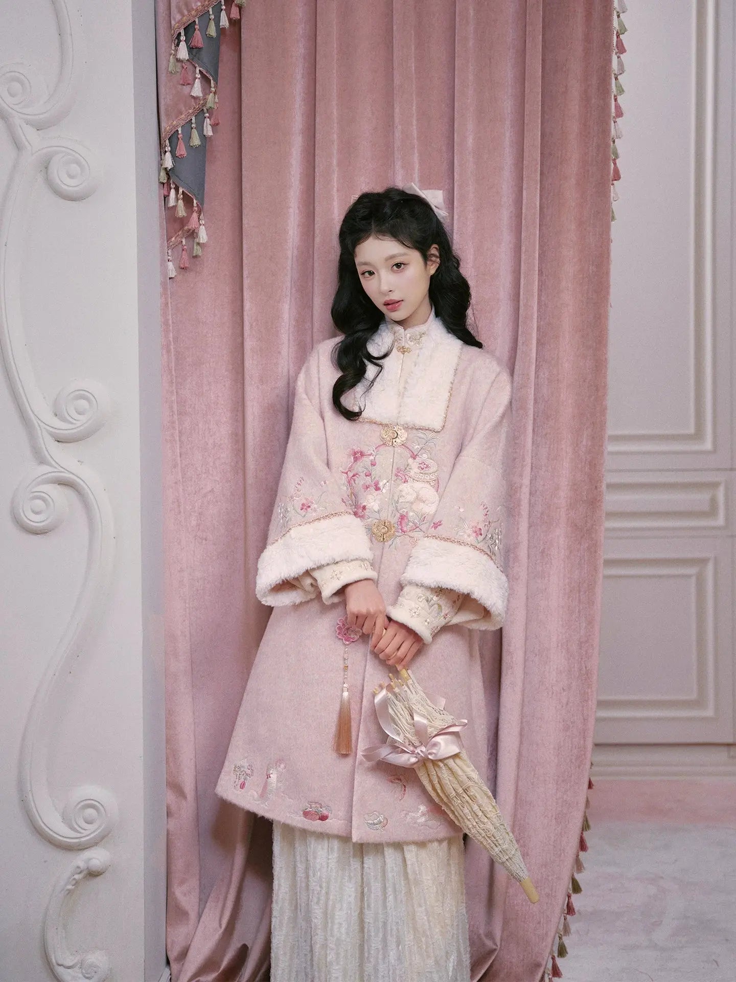 July Eve [Flower Snow Lying Shadow] Collar Long Jacket National Style Jacket Ming ming HanFuDreams