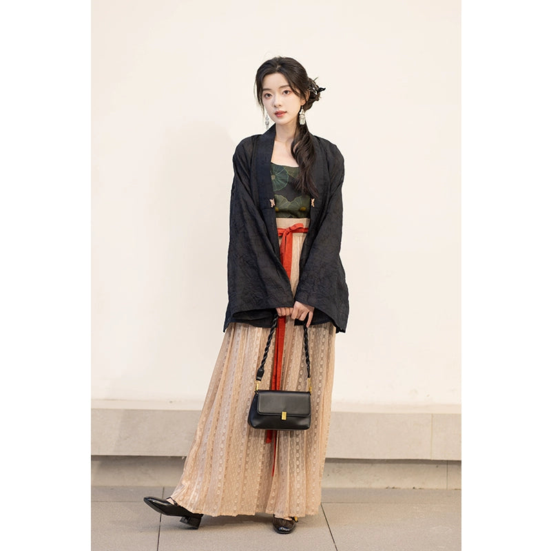 Ming-made Tencel short shirt, suspender long skirt, full pleated skirt