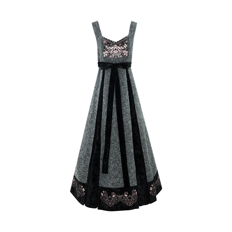 More than thirteen [floral line] pink thickened coat velvet suspender skirt modern HanFuDreams suspender skirt S