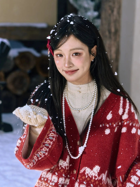 Hanfu Knitted Cardigan Red Jacket han July Eve