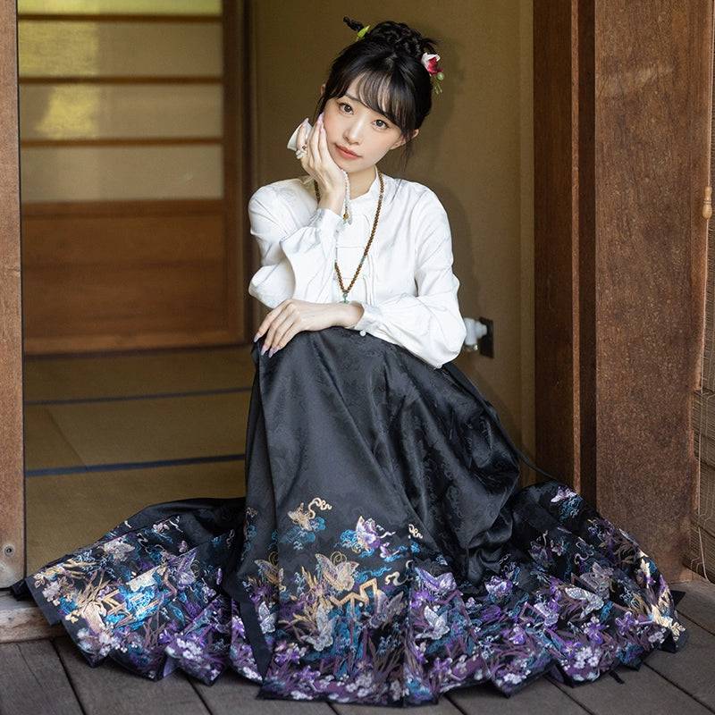 More than thirteen [Zhuang Sheng Xiaomeng] New Chinese imitation makeup flower black horse dress modern HanFuDreams two-piece set XS