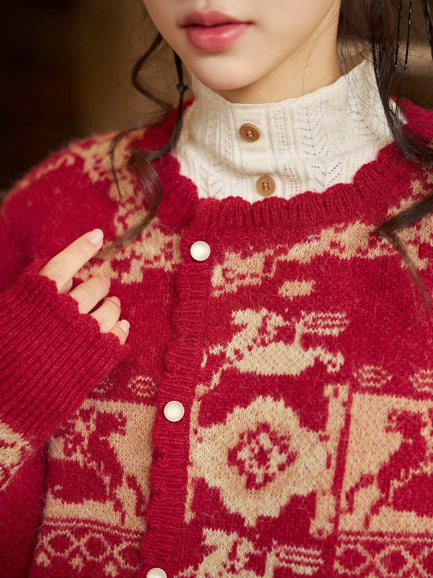 More than thirteen [Zhuxi] red New Year's round neck women's knitted sweater modern HanFuDreams