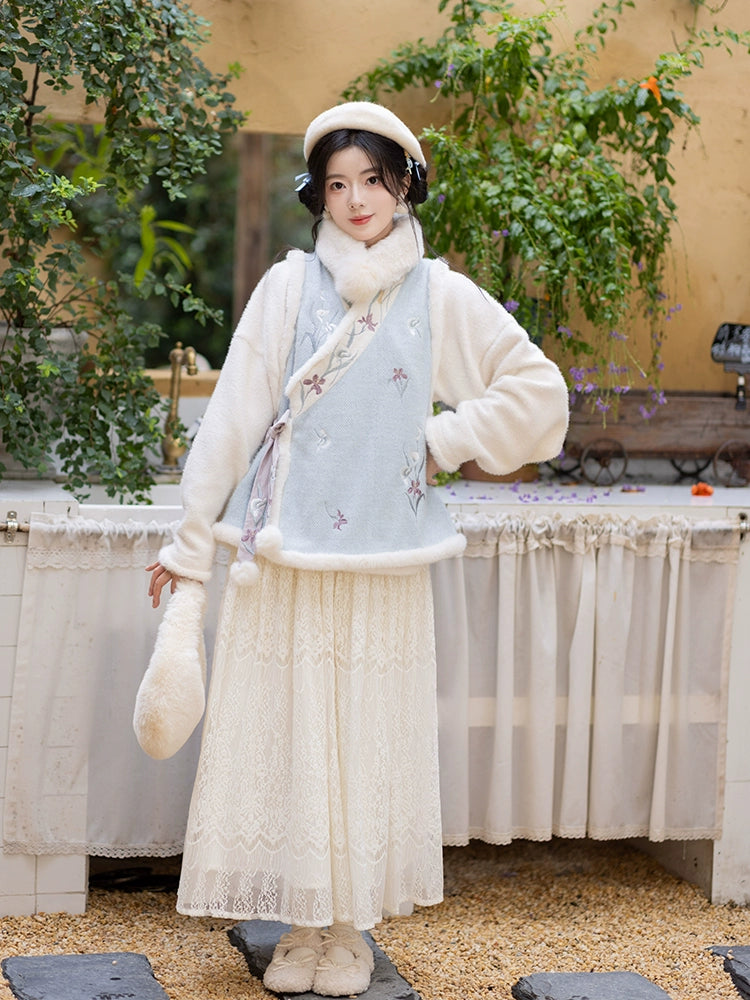 Chi Xia [Mengqi Iris] Han element velvet than nail lace skirt