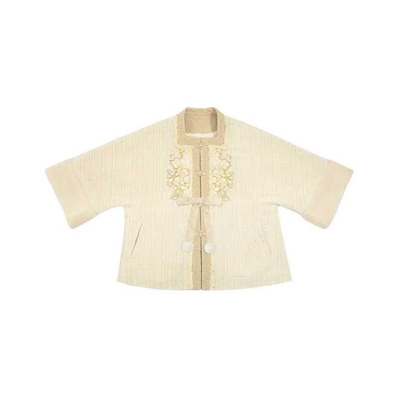 July Eve [Yuming Nuannuan] Fleece square collar jacket showing thin Song pants song HanFuDreams Jade tea is warm, square collar replenishment XS