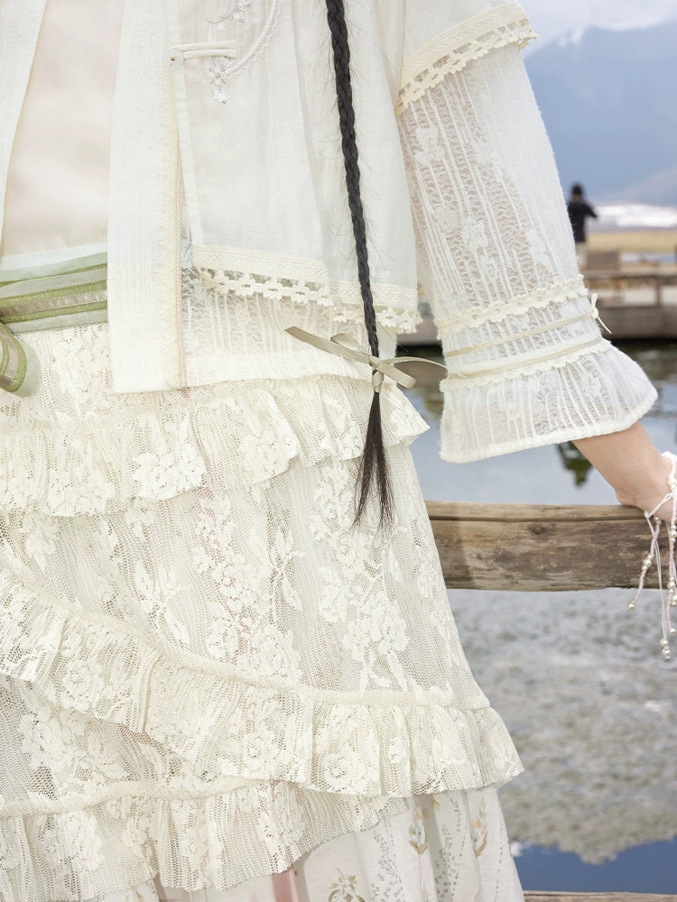 More than thirteen [flower and grass lamps] lace top suspender skirt set modern HanFuDreams