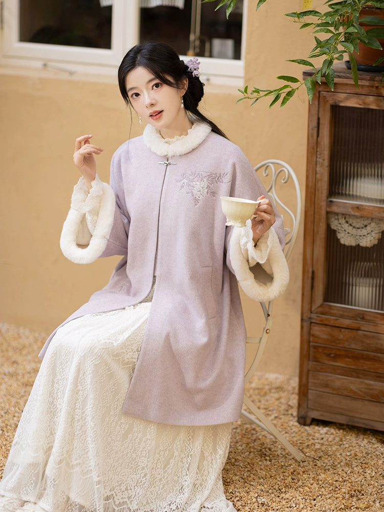 Chi Xia [Wisteria Butterfly Language] Fleece Arctic Fleece Long Jacket Ming ming HanFuDreams