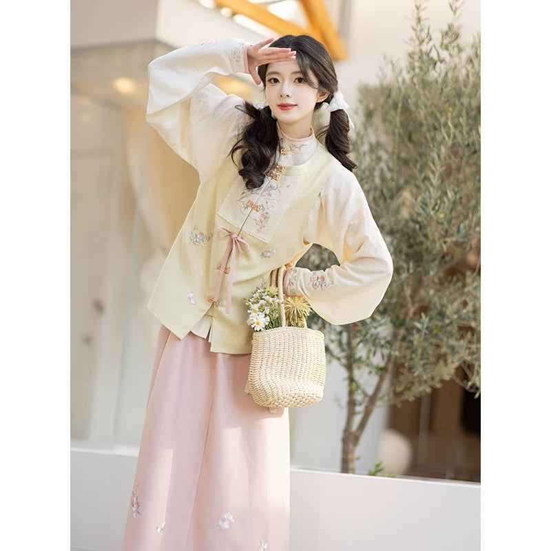 Chi Xia [Tao Yao] Ming short than armor cotton short shirt with six broken skirts ming HanFuDreams Peach Yaoyao three-piece set S