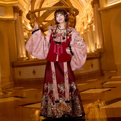 [Spirit Snake Shou Sui] New Year's clothing than a horse face skirt ming HanFuDreams four-piece set XS