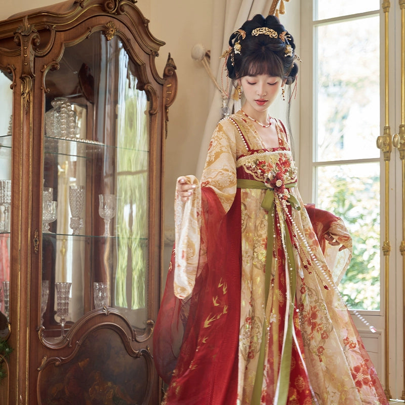 More than thirteen [火树银花] cardigan suspender chest skirt Tang Hanfu women tang HanFuDreams four-piece set S