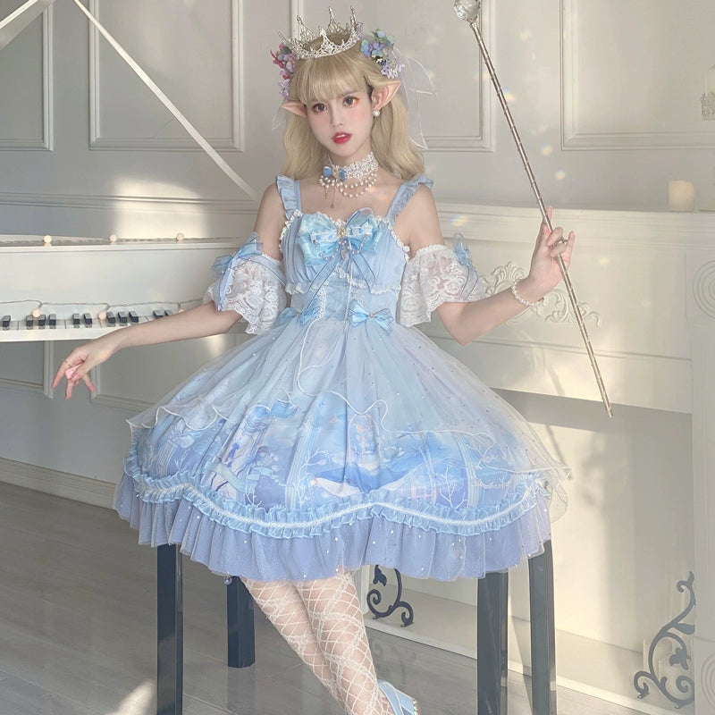 Lolita skirt and whale line JSK blue elegant light flower wedding
