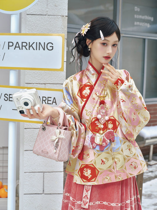 More than thirteen [embroidered cloud beads] velvet brocade collar jacket embroidered short horse skirt