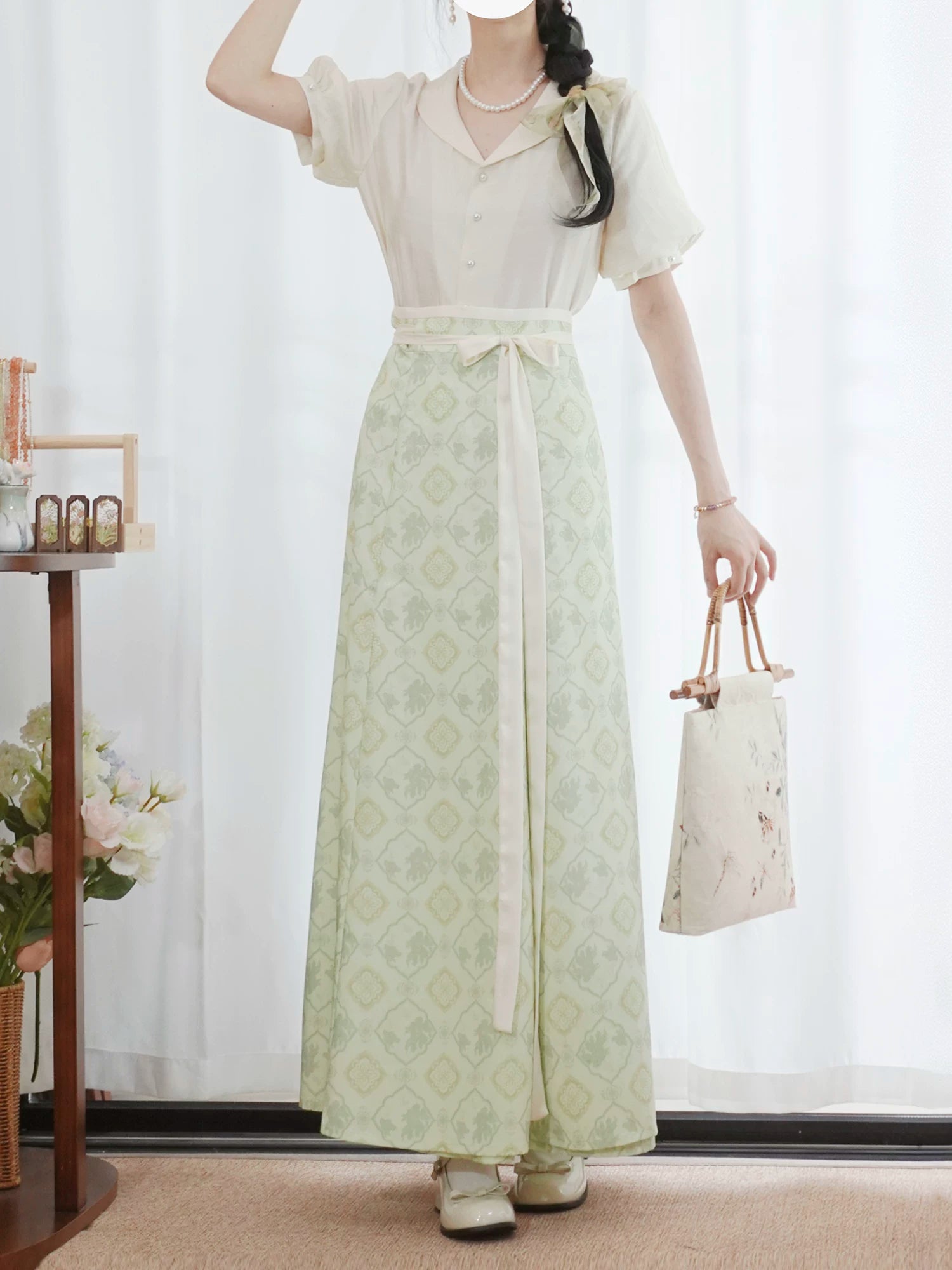 Flower Fairy Story [Qinhe Ying] One-piece jacquard eight-broken skirt Tang tang HanFuDreams