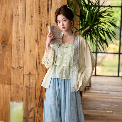 (Pre-Order)Clear Light - Embroidered Tencel Pojian Duijin & Poqun Set modern Shisanyu 3-Piece Set XS