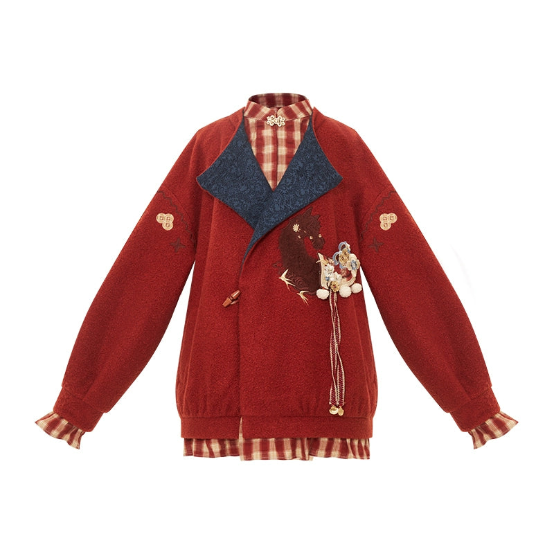 More than thirteen [Quguang] lapel shirt fake two pieces of national style woolen coat