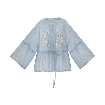 [Graceful Orchid] Casual Hanfu Set modern Shisanyu Round-Neck Short Top XS