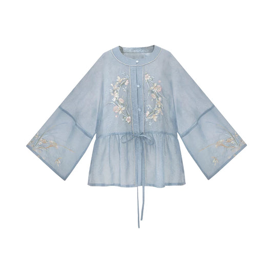 More than thirteen [Graceful Orchid] Casual Hanfu Set modern HanFuDreams Round-Neck Short Top XS