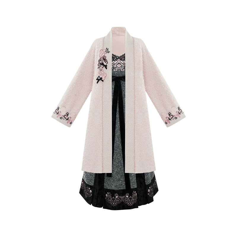 More than thirteen [floral line] pink thickened coat velvet suspender skirt modern HanFuDreams Two-piece set (excluding the inner one) S