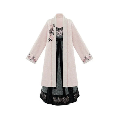 [floral line] pink thickened coat velvet suspender skirt modern HanFuDreams Two-piece set (excluding the inner one) S