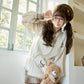 More than thirteen [leisurely] cat embroidered short-sleeved knitted white sweater modern HanFuDreams
