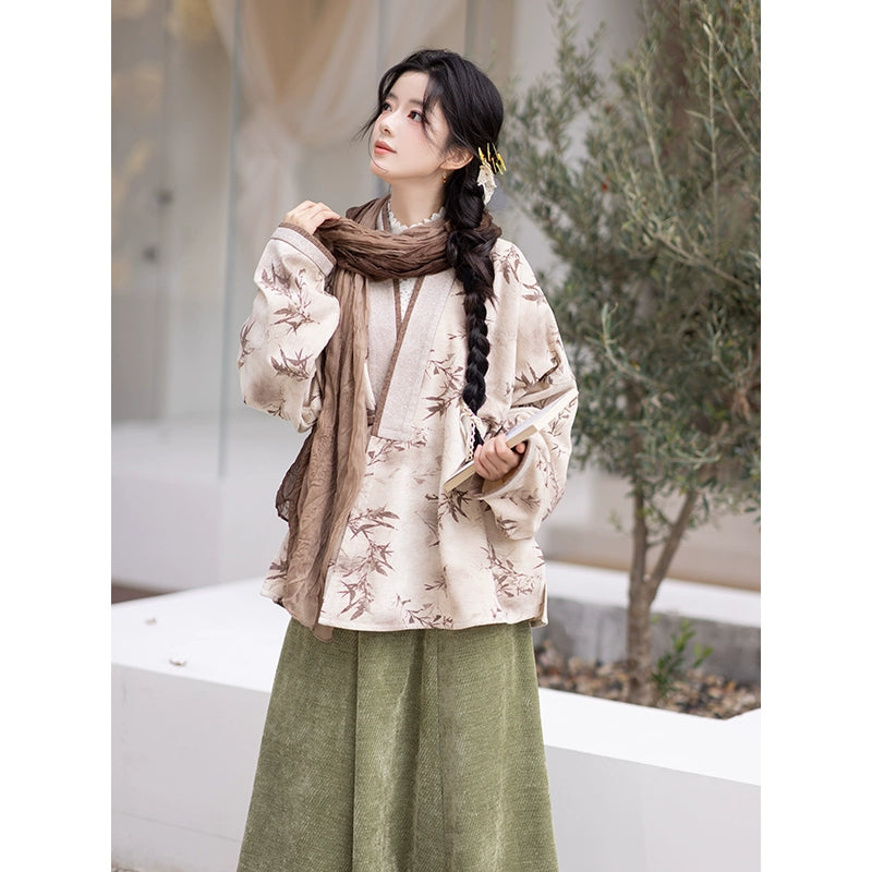 Chi Xia [Oasis Fairy Brown] pairs with wearing a short shirt and six broken skirts han HanFuDreams Green Fairy Brown Two-piece Set S