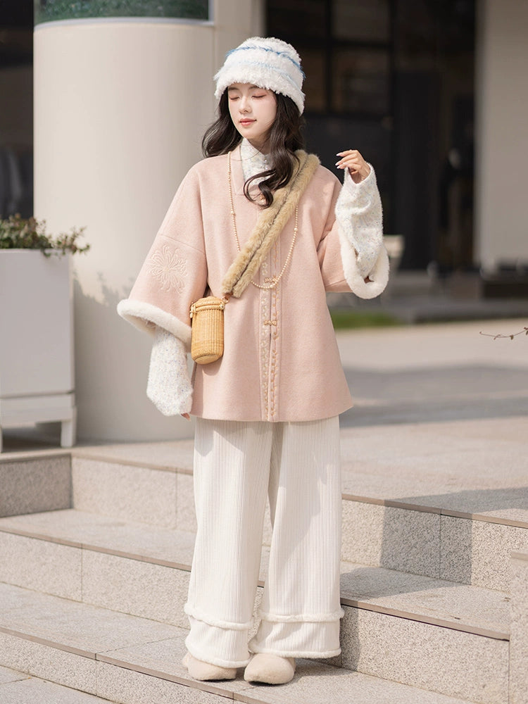 Ming stand-up collar bow bag sleeve short shirt short jacket Hanfu women