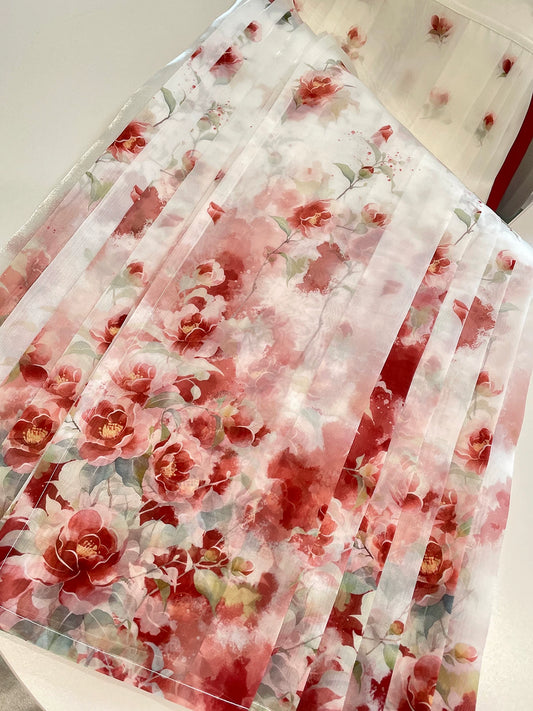 Flower Fairy Story [Camellia] Light gauze skirt High texture printed horse skirt han HanFuDreams