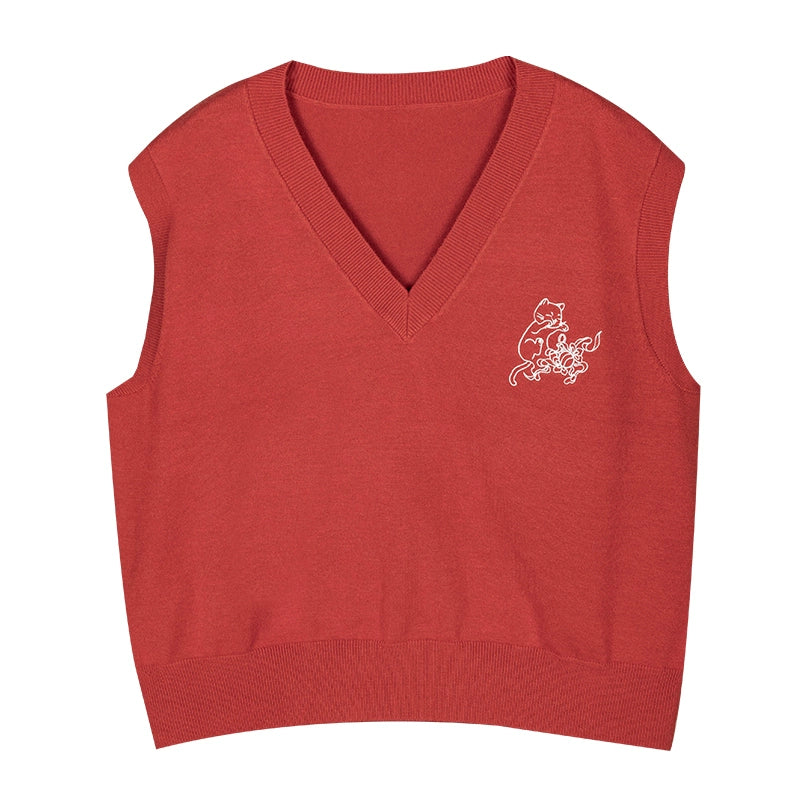 Han element horse dress Hanfu han HanFuDreams Red knitted vest S