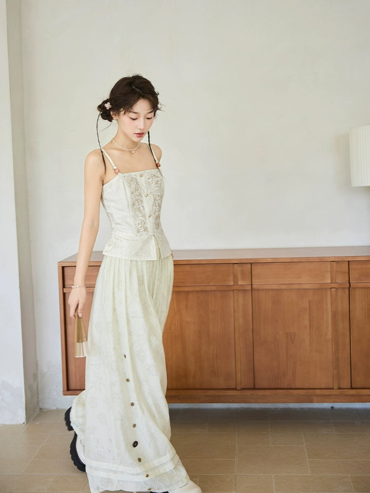 More than thirteen [Yue Ai] Xin Chinese style embossed thin wide-leg pants bloomers modern HanFuDreams