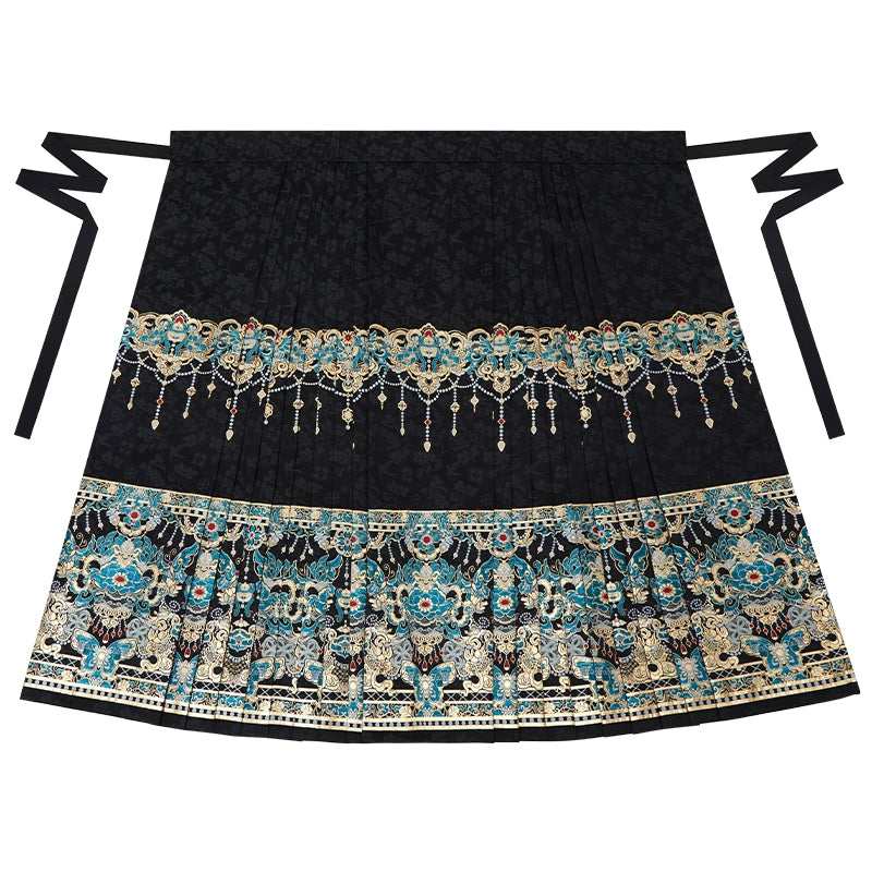 Huazhu Diancui 2025 New Chinese Imitation Makeup Flower Weaving Gold Horse Dress Top Set Women ming HanFuDreams Horse skirt XS