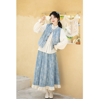 Hanfu Short Shirt Skirt Chi Xia Women han HanFuDreams Small bouquet three-piece set S