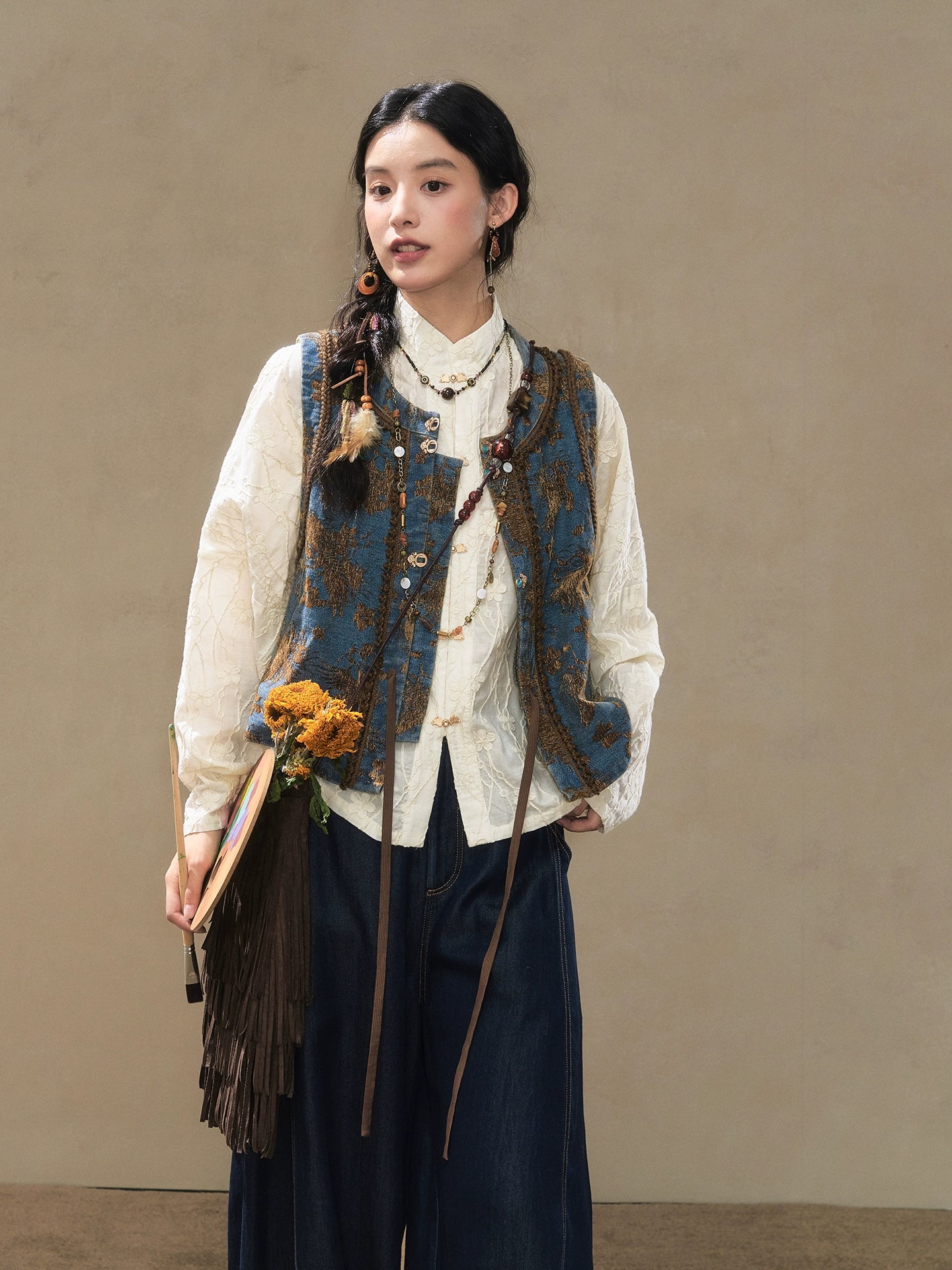 July Eve [Guanghan Cheese] Denim Short Bijia White Shirt Bloomers Han han HanFuDreams blouse + bizarre + pants XS