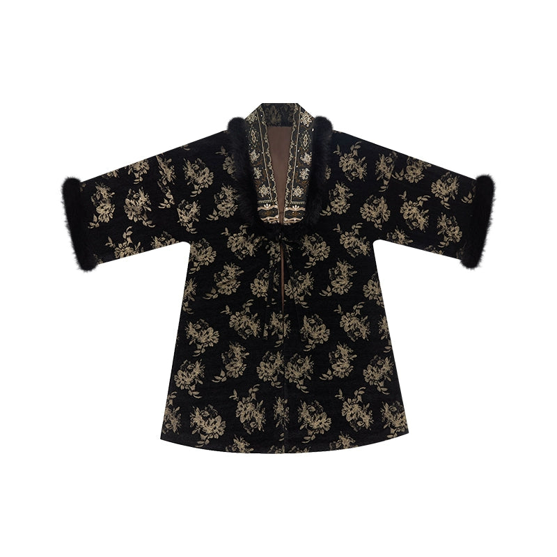 More than thirteen [floating gold honeysuckle] bronzing straight neck cardigan velvet collar long shirt