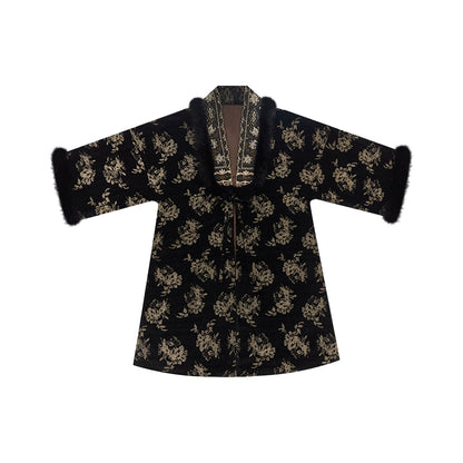 More than thirteen [floating gold honeysuckle] bronzing straight neck cardigan velvet collar long shirt