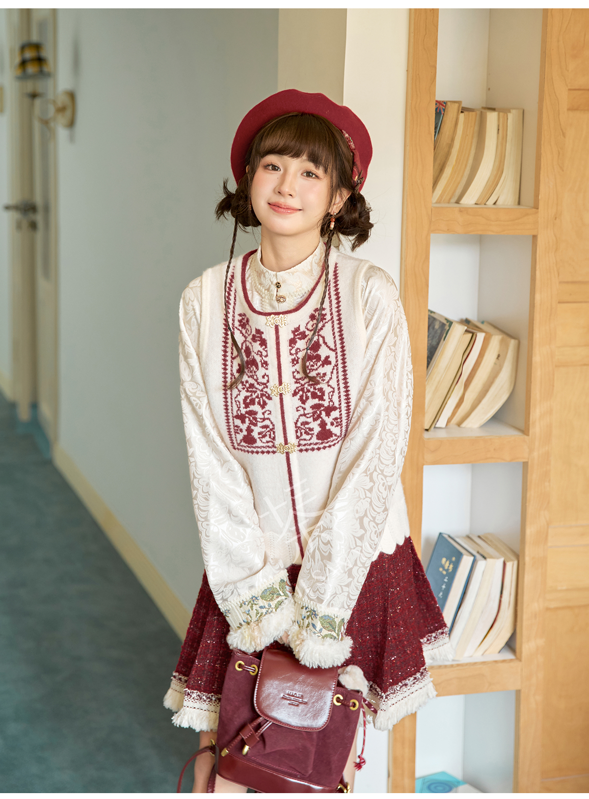 More than thirteen [Fulu flowers] knitted jacquard than nail sweater short horse face set modern HanFuDreams