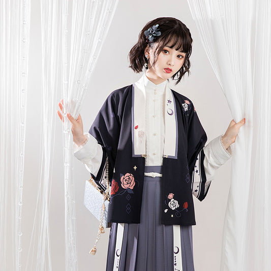 White stand-up collar straight-sleeved shirt Hanfu