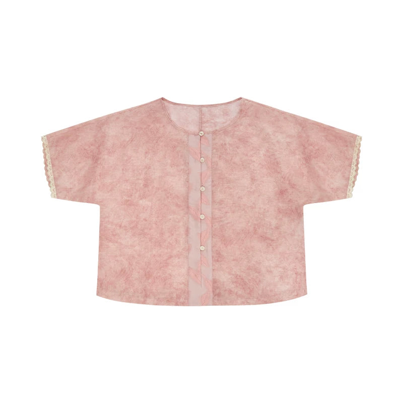 Spring Whisper - Modern Pink Hanfu 3-Piece Set modern Shisanyu Short-Sleeved Top S