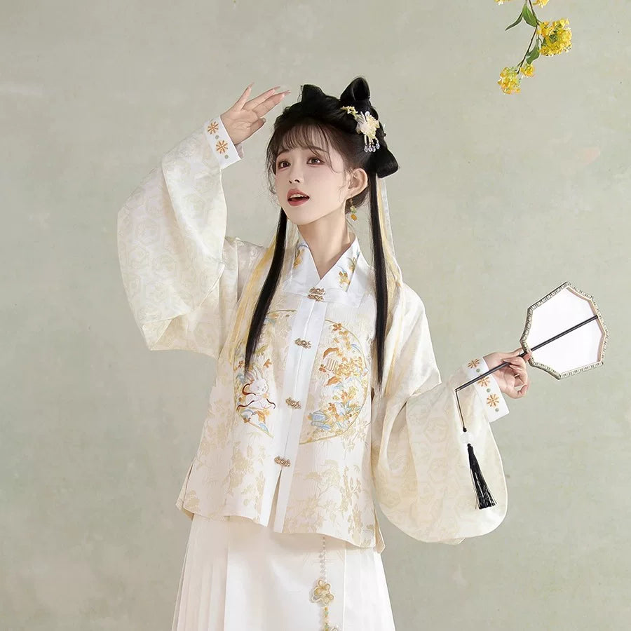 Flower Fairy Story [Golden Branch Rabbit Shadow] Bust Skirt Weaving Horse Face Skirt Set han HanFuDreams Bijia S