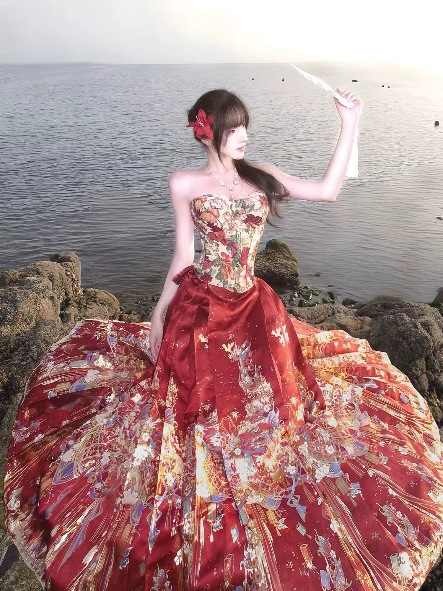 Flower Fairy Story [Fish Banquet Lantern Night] Bust Skirt Weaving Gold Horse Skirt Set modern HanFuDreams